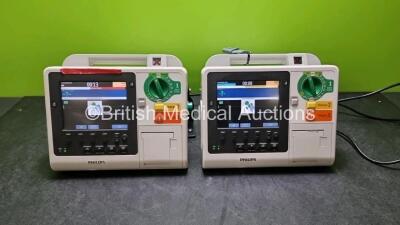 2 x Philips Heartstart XL+ Defibrillators (Both Power Up) Including Pacer, ECG and Printer Options with 1 x Battery