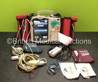 Philips Heartstart MRx Defibrillator / Monitor Including ECG, SpO2, NBP and Printer Options with with 1 x Paddle Lead, 1 x Test Load, 2 x Philips Batteries (Both Flat) 4 x SpO2 Finger Sensors, and 2 x BP Cuffs (Powers Up with Low Battery)