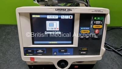 Medtronic Physio Control Lifepak 20e Defibrillator / Monitor (Powers Up, Door Missing) Including ECG, CO2 and Printer Options, 3 Lead ECG Lead, Paddle Lead and Code Management Module *SN 01334006* - 2