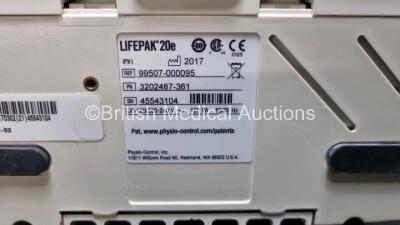 Physio Control Medtronic Lifepak 20e Defibrillator / Monitor *Mfd 2017* Ref 99507-000095 PN 3202487-361 (Powers Up, Slight Damage to Casing and Missing Door) Including Pacer, ECG and Printer Options with Paddle Lead and 3 Lead ECG Lead *SN 45543104* - 6