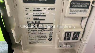 Philips Heartstart MRx Defibrillator with External Hard Paddles (Powers Up) Including Pacer, SpO2, NBP, ECG and Printer Options with Philips M3539A Module, Philips M3538A Battery, Philips M3725A Test Load, 3 Lead ECG Lead, Paddle Lead and SpO2 Sensor - 9