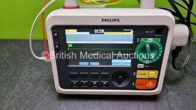 Philips Efficia DFM100 Defibrillator *Mfd - 2018* (Powers Up) Including ECG and Printer Options with 1 x Paddle Lead and 1 x 3 Lead ECG Lead - 2