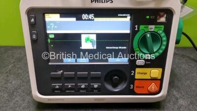 Philips Efficia DFM100 Defibrillator *Mfd - 2018* (Powers Up) Including Pacer, ECG, C02, SpO2 and Printer Options with 1 x Paddle Lead and 1 x 3 Lead ECG Lead - 2