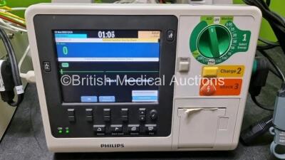 2 x Philips Heartstart XL+ Defibrillators (Both Power Up) Including Pacer, ECG and Printer Options with 2 x Paddle Lead, 2 x 3 Lead ECG Leads and 2 x Batteries - 3