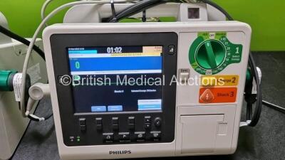 2 x Philips Heartstart XL+ Defibrillators (Both Power Up) Including Pacer, ECG and Printer Options with 2 x Paddle Lead, 2 x 3 Lead ECG Leads and 2 x Batteries - 3