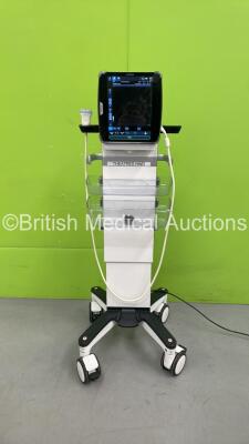 GE Venue 50 Ultrasound Scanner *Mfd - 28/07/2017* Version - R5.0.4 with 1 x 12L-SC Transducer / Probe *Mfd - 10/2019* on NZ Cart (Powers Up, Damaged Casing and Mark to Probe Head - See Photos) *607325WX0*