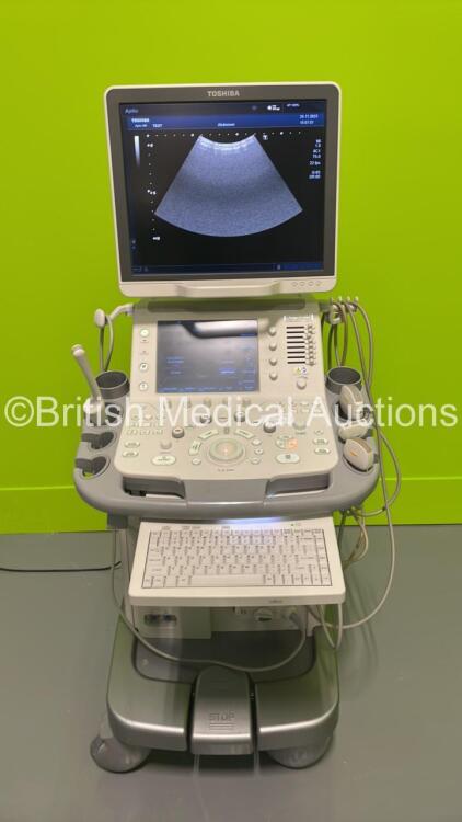 Toshiba Aplio 500 TUS-A500 Flat Screen Ultrasound Scanner *S/N T1E1323875* **Mfd 02/2013** Software Version AB_V3.00*R002 with 4 x Transducers / Probes (PVT-375BT *Mfd 09/2012* / PLT-1204BT *Mfd 02/2013* / PVT-674BT *Mfd 02/2011* and PVT-781VT * Mfd 02/20