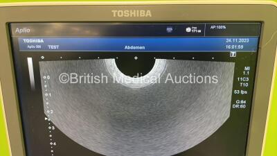 Toshiba Aplio 500 TUS-A500 Flat Screen Ultrasound Scanner *S/N T1E1323875* **Mfd 02/2013** Software Version AB_V3.00*R002 with 4 x Transducers / Probes (PVT-375BT *Mfd 09/2012* / PLT-1204BT *Mfd 02/2013* / PVT-674BT *Mfd 02/2011* and PVT-781VT * Mfd 02/20 - 17