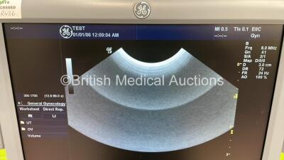 GE Logiq 9 Ultrasound Scanner Model 5177000-2 *S/N 93474US5* **Mfd 04/2008** Software Version R7.0.5 with 5 x Transducers / Probes ( i12L Ref 2264882 *Mfd 01/2008* / M12L Ref 2294512 *Mfd 12/2006* Cable Damaged - See Photo / 4C Ref 24013659 *Mfd 04/2011* - 16