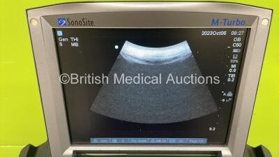 SonoSite M-Turbo Portable Ultrasound Scanner Ref P08189-84 *S/N WK2DVV* **Mfd 2014** Boot Version 51.80.109.015 - ARM Version 51.80.111.019 with 2 x Transducers / Probes (C60xi/5-2 MHz Ref P20402-10A *Mfd 2017* and ICTx/8-5 MHz Ref P07690-71 *Mfd 2017*) a - 3