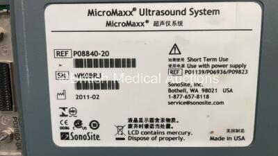 SonoSite MicroMaxx Portable Ultrasound Scanner Ref P08840-20 *S/N WK0BRJ* **Mfd 02/2011** Boot Version 30.80.306.024 ARM Version 30.80.306.024 on Stand - Damaged (Powers Up) - 6