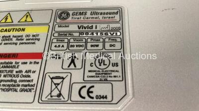 GE Vivid i Portable Ultrasound Scanner *S/N 004156VI* **Mfd 2008** Application Software Version 9.1.0 Build 66 System Software Version 2.0.16 with 3 x Transducers / Probes (3S-RS Ref 2355686 *Mfd 04/2008* / 6S-RS Ref 47236956 *Mfd 09/2009* and 10S-RS Ref - 11