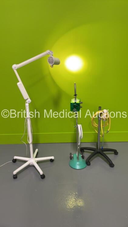 1 x Luxo Patient Examination Lamp on Stand (Powers Up with Good Bulb) , 1 x Regulator on Stand with Hose and 1 x Bird Mark V Respirator on Stand *S/N NA*