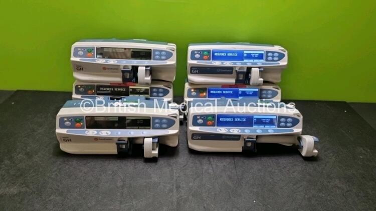 Job Lot Including 3 x Carefusion Alaris GH Syringe Pumps (All Power Up) and 3 x Carefusion Alaris Guardrails Plus GH Syringe Pumps (All Power Up)