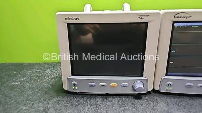 3 x Mindray Datascope Trio Patient Monitors Including ECG, SpO2, T1 and NIBP Options (2 x Power Up, 1 x Powers Up with Blank Screen, 1 x Damaged Handle and 1 x Damaged Button - See Photos) - 3