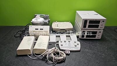 Mixed Lot Including 2 x Viasys UPS ISO-1000VA Units, 1 x Natus Neurology Synergy Control Pad, 1 x Medelec Synergy Footswitch, 1 x Viasys Medelec Synergy Control Pad, 1 x DeVilbiss Homecare Suction Unit with 1 x Power Supply, 2 x DNH PA Cabin Speaker SAFE-