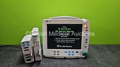 GE B30 Patient Monitor with 1 x GE Type E-PSMP-01 Module with ECG, SpO2, T1, T2, P1, P2 and NIBP Options (Cracked Casing - See Photo) and 1 x GE Type N-FC-00 Module with Mini D-fend Water Trap (Powers Up and Missing Batteries) *SN SF312095186WA / 8008199 