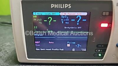 Philips IntelliVue MP30 Patient Monitor (Powers Up and Cracked Casing - See Photos) with 1 x Philips IntelliVue X2 Handheld Patient Monitor Including ECG, SpO2, NBP, Temp and Press Options (Powers Up, Damaged Buttons and Damaged Casing -See Photos) - 6