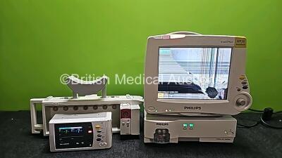 Job Lot Including 1 x Philips IntelliVue MP30 Anesthesia Patient Monitor (Powers Up, Cracked Screen and 1 x Missing Battery - See Photos) with 1 x Philips IntelliVue X2 Handheld Patient Monitor Including ECG, SpO2, NBP, Temp and Press Options (Powers Up),