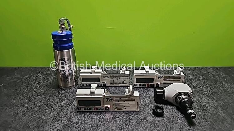 Mixed Lot Including 1 x Brymill CRY-AC-3 Canister, 3 x CME Mckinley T34 Syringe Pumps (All Power Up with Stock Battery - Stock Battery Not Included) and 1 x Carl Zeiss GP-AD22TA Adapter MNR1282-992