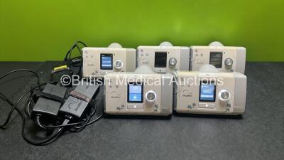 5 x ResMed AirSense 10 AutoSet for Her CPAPs with 3 x Power Supplies (All Power Up, 2 with " Motor Life Exceeded" Messages and 1 with "Heating System Fault" Message) *22161070556 / 22161430202 / 22161351407 / 22171353874 / 22161430217*