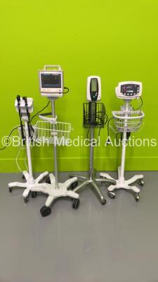 1 x Philips M3046A M4 Patient Monitor on Stand (Damaged Module Clip - See Pictures) with Philips M3000A Multiparameter Module, 1 x Welch Allyn 53N00 Vital Signs Monitor on Stand, 1 x Welch Allyn 420 Series Patent Monitor on Stand and 1 x Welch Allyn Otosc