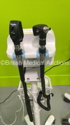 1 x Philips M3046A M4 Patient Monitor on Stand (Damaged Module Clip - See Pictures) with Philips M3000A Multiparameter Module, 1 x Welch Allyn 53N00 Vital Signs Monitor on Stand, 1 x Welch Allyn 420 Series Patent Monitor on Stand and 1 x Welch Allyn Otosc - 7