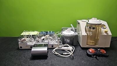 Mixed Lot Including 1 x Eschmann VP25 Suction Pump with 1 x Eschmann Suction Cup (Powers Up), 1 x Bilipro Footswitch, 1 x DeVilbiss Homecare Suction Unit (Damaged), 3 x ProPulse II Ear Irrigation Units (2 x Missing Lids) with 1 x Footswitch, 1 x ProPulse 