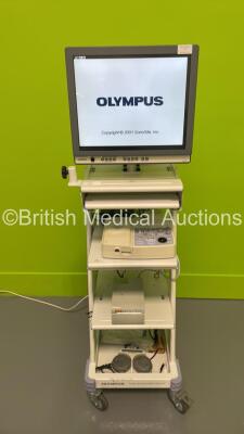 Olympus TC-EU Ultrasound Trolley with Olympus OEV191 Monitor, Olympus EndoEcho EU-C2000 Compact Endoscopic Ultrasound Center and Footswitch (Powers Up) *S/N 7616856*