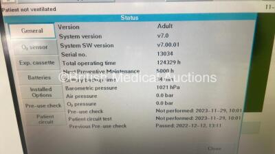 Maquet Servo-i Ventilator Model No 06487800 System Version v7.0 - System Software Version v7.00.01- Total Operating Hours 124329 - with Hoses (Powers Up, - 2