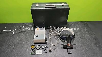 Keeler Dualite MK1 REF 1746/3 Ophthalmoscope with Various Accessories In Case (Powers Up and Damaged Part - See Photo) *SN D15015* - 2