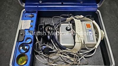 Keeler Dualite MK1 REF 1746/3 Ophthalmoscope with Various Accessories In Case (Powers Up and Damaged Part - See Photo) *SN D15015* - 12