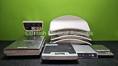 Job Lot Including 1 x Weylux BMI Scale, 1 x Marsden Scale (Missing Battery Cover), 1 x Salter Scale, 1 x Dymo Digital Scale (Powers Up), 1 x Tanita Scale and 4 x Seca Infant Scale Trays *A09042 / NA / NA / 12635 / NA*