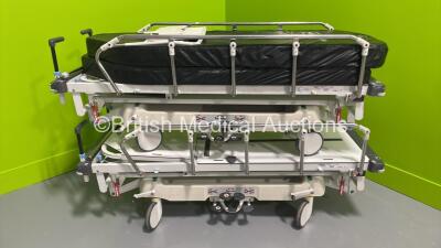 2 x Huntleigh Lifeguard Patient Trolleys with 2 x Mattress (Hydraulics Tested Working) *S/N P0341223 / P0341226*