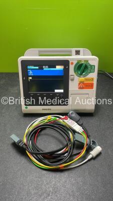 Philips HeartStart XL+ Defibrillator Ref 861290 with Paddle Lead and 3 Lead ECG Leads (Powers Up) *S/N USD1615744*