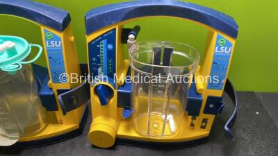 3 x Laerdal LSU Suction Units with 3 x Cups and 3 x Batteries (All Power Up, 2 x Cups Missing Lids) *SN 78261752727 / 78271469772 / 78271469689* - 4