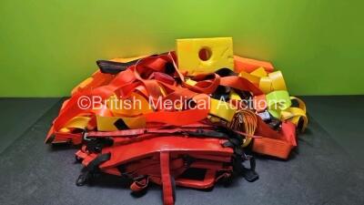 Job Lot Including 5 x Foam Head Blocks, 4 x Boundtree Medical Immobilizers, 1 x Kendrick Traction Splint and Various Ambulance Safety Straps