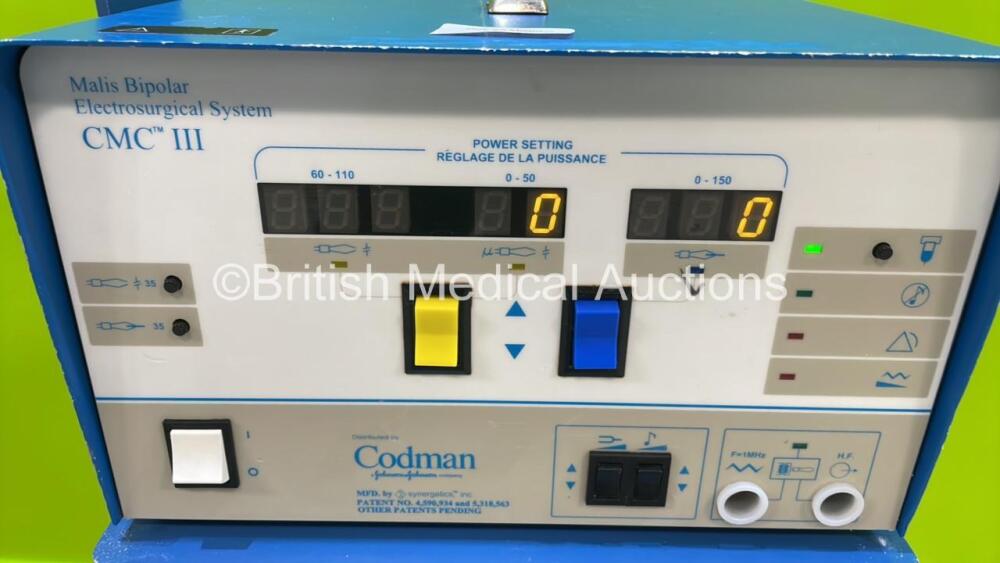Codman Standing Codman Malis Bipolar Electrosurgical System CMC III on Stand (Powers Up ...