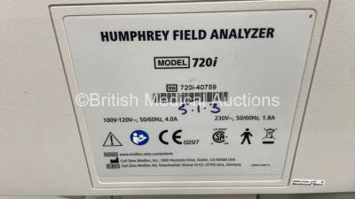 Zeiss Humphrey 720i Field Analyzer Rev 5.1.3 on Motorized Table and Calibration Disc (Powers Up) *S/N 720I-40759* **Mfd 2013** ***IR426*** - 5