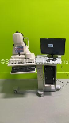 TopCon 3D OCT 2000 Optical Coherence Tomography Unit on Electric Table with Monitor, PC and Keyboard (Powers Up with Temperature Error - HDD Removed from PC Unit - Table Missing Wheel / Damaged - See Pictures) *S/N 684215* **Mfd 2013** ***IR409***