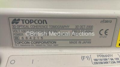 TopCon 3D OCT 2000 Optical Coherence Tomography Unit on Electric Table with Monitor, PC and Keyboard (Powers Up with Temperature Error - HDD Removed from PC Unit - Table Missing Wheel / Damaged - See Pictures) *S/N 684215* **Mfd 2013** ***IR409*** - 8