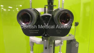 Haag Streit Bern BQ900 Slit Lamp with Binoculars, 2 x 12,5x Eyepieces, AT900 Tonometer and Chin Rest on Takagi ST-33 Autodesk (Powers Up) *S/N 0301457* **Mfd 2001** - 2