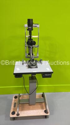 Haag Streit Bern SL900 Slit Lamp with 2 x 10x Eyepiece and Chin Rest on Hydraulic Table (Powers Up - 1 x Missing Rail Wheel) - 2