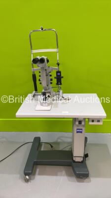 Zeiss SL 130 Slit Lamp with Zeiss f140 Binoculars, 2 x 10x Eyepieces and Zeiss AT 030 Tonometer on Motorized Table (No Power) *842004*