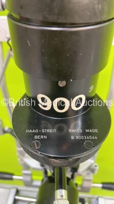 Haag-Streit Bern B900 Slit Lamp with 2 x 10x Eyepieces, 2 x 16 x Eyepieces on Haag Streit Bern Hydraulic Table (Powers Up with Good Bulb - Crack to Light Cap - See Photos) - 4