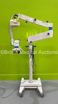 Moller-Wedel / Haag Streit Hi-R Ophthalmic Operating Microscope with 2 x 10x/22B Eyepieces, 1 x F=200 Lens on Moller-Wedel FS 2012 Stand (Powers Up with Good Bulb)