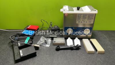 Mixed Lot Including 1 x Bandelin Sonorex Ultrasonic Bath (Powers Up),1 x FMS Footswitch, 1 x DC Power Supply and Assorted Haag Streit Slit Lamp Accessories