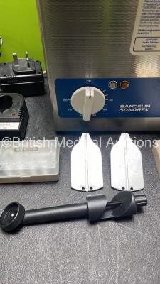 Mixed Lot Including 1 x Bandelin Sonorex Ultrasonic Bath (Powers Up),1 x FMS Footswitch, 1 x DC Power Supply and Assorted Haag Streit Slit Lamp Accessories - 4