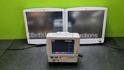 Job Lot Including 2 x GE Carescape D19KT Monitors *Mfd - 2019* (Both Power Up) and 1 x Fukuda Denshi Dynascope DS-7100 Vital Signs Monitor (Powers Up) Including ECG, BP, SpO2, Temp and NIBP Options *SN DTT05010686 / DTT05010861 / 50000648*