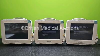 3 x Philips IntelliVue MP50 Touch Screen Patient Monitors (All Power Up, 2 x Missing Internal Batteries and 2 x Damaged Casings - See Photos)